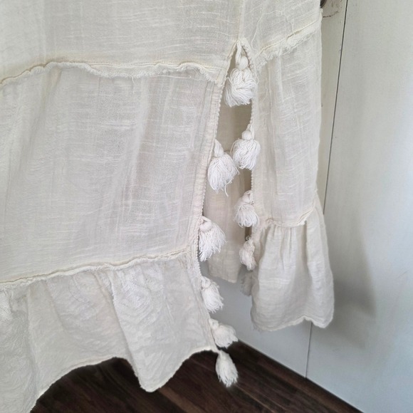 Z&L Made With Love Med White Cotton gauze Tassel Maxi Dress Boho Peasant Indie - Picture 5 of 13